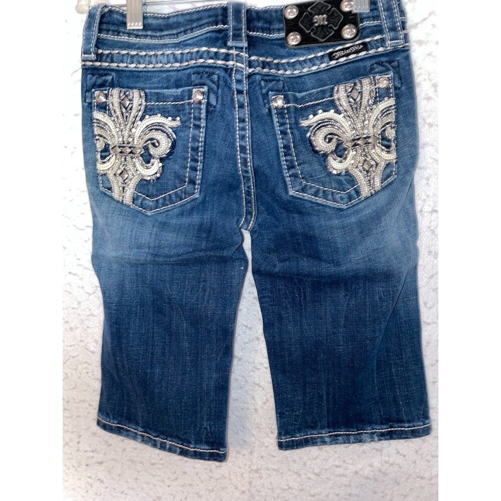 Miss Me Jean Shorts Girls 14 Blue Denim Embellished Sequins Bermuda Fleur De Lis